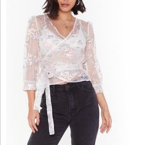 Embroidered Floral Wrap Blouse